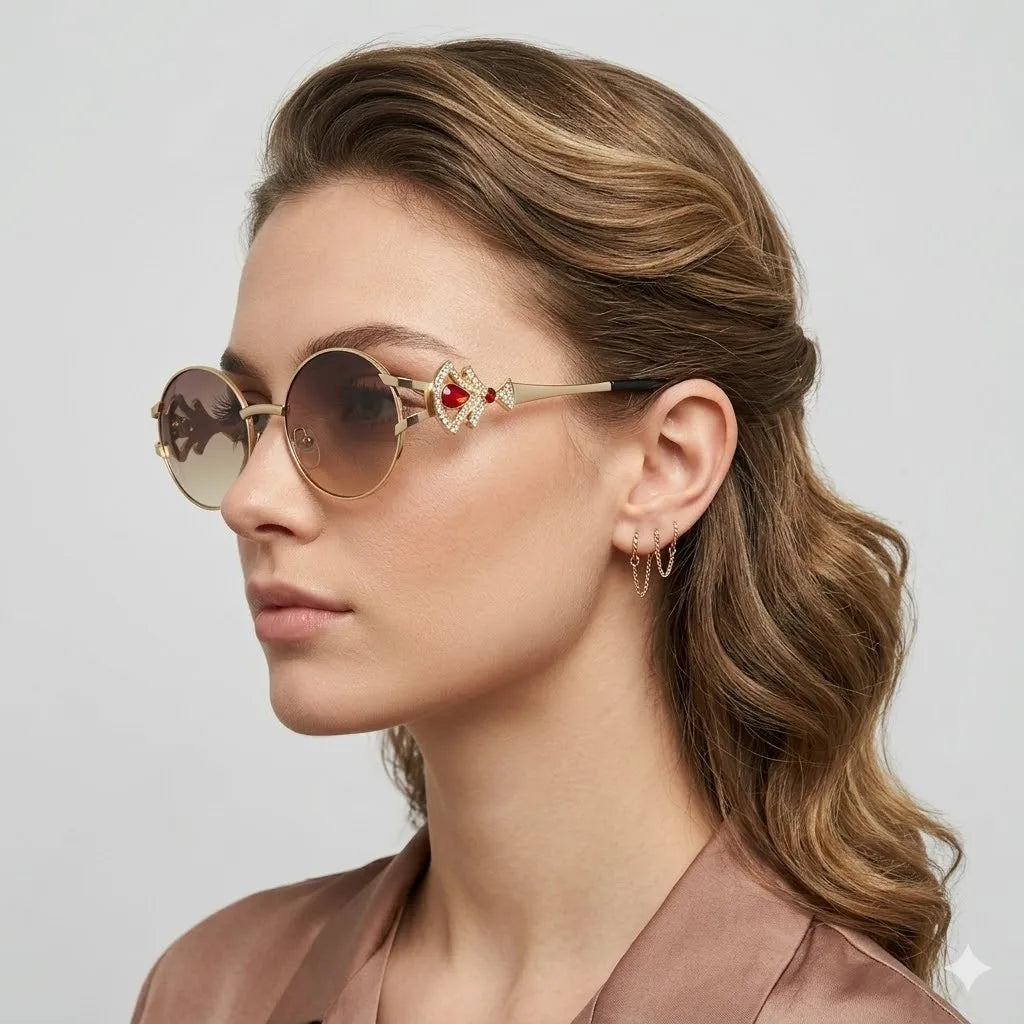 2026 Retro Oval Metal Frame Sunglasses for Women Luxury Crystal Decor UV400 Shades Fashion Elegant Sunglasses for Daily & Party