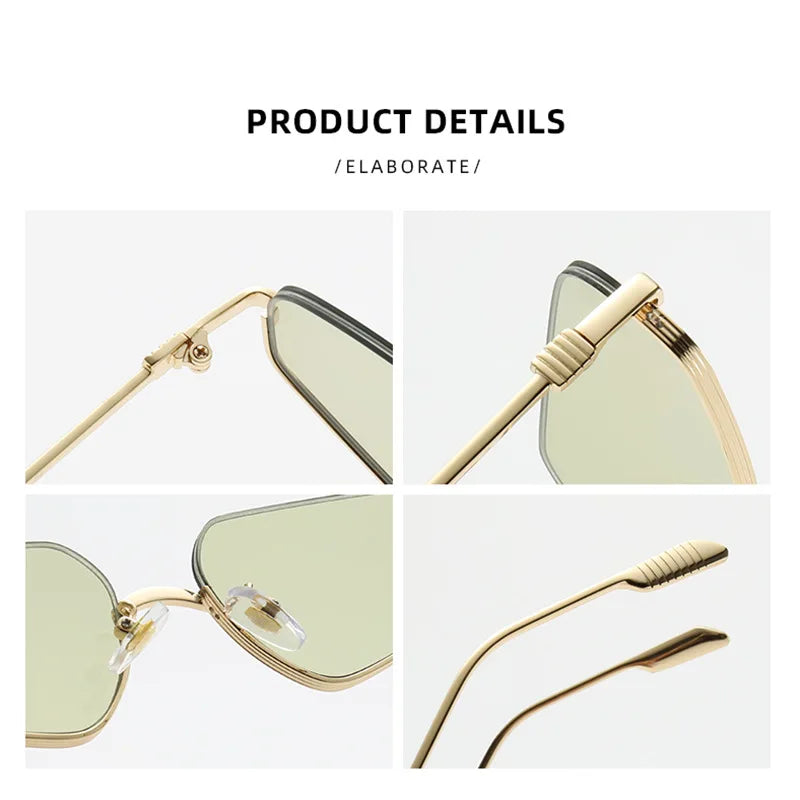 SHAUNA Fashion Stainless Steel Half Frames Women Cat Eye Sunglasses Ins Popular Men Gradient Shades UV400