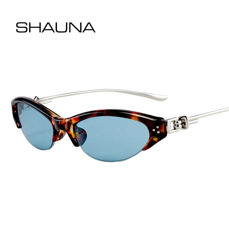SHAUNA Stainless Steel Temple Retro Rivets TR90 Half Frame Cat Eye Sunglasses UV400