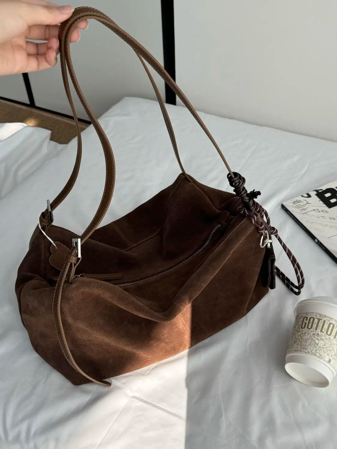 JIAERDI Vintage Large Capacity Tote Bag Women Retro Suede Casual Shoulder Bags Ladies Versatile Frosted Handbag Purse 2025 New