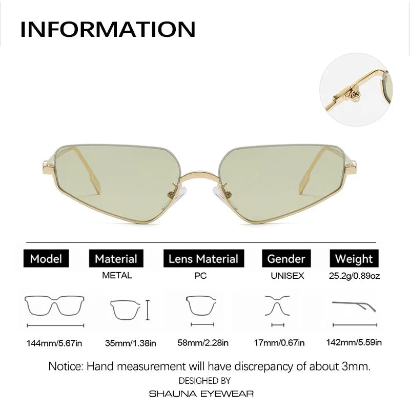 SHAUNA Fashion Stainless Steel Half Frames Women Cat Eye Sunglasses Ins Popular Men Gradient Shades UV400