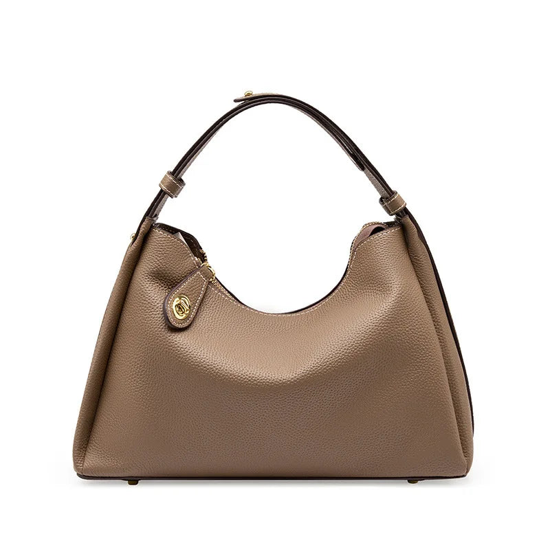 Genuine Leather Women's Shoulder Bag 2024 New Luxury Creative Design Zipper Lock Female Handbag Cowhide Fashion Crossbody Bags