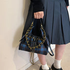 Fashionable Plaid Pattern Handbag Ladies Metal Chains Shoulder Bag New Design Multi Pocket High Quality Women's Crossbody Bags