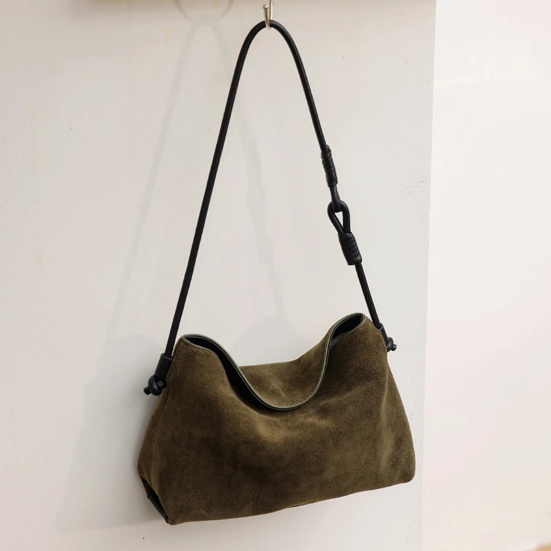 Genuine Suede Bag Women Handbags Large Capacity Tote Messenger Shoulder Bags Female Luxury Designer Cowhide Commuting Hobo Bag