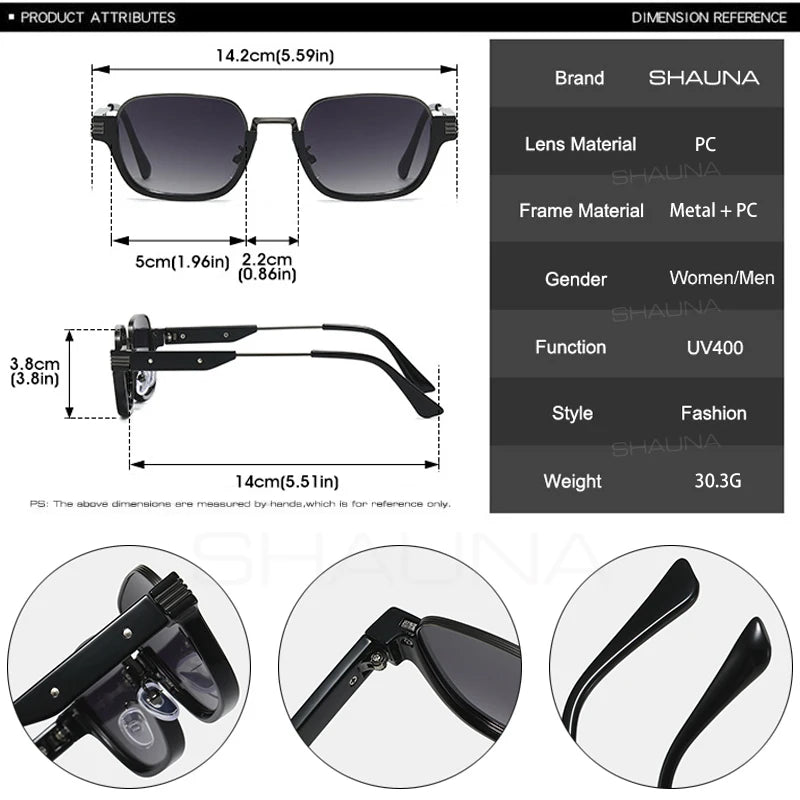 SHAUNA Retro Square Sunglasses Women Shades UV400 Fashion Clear Gradient Men Sun Glasses