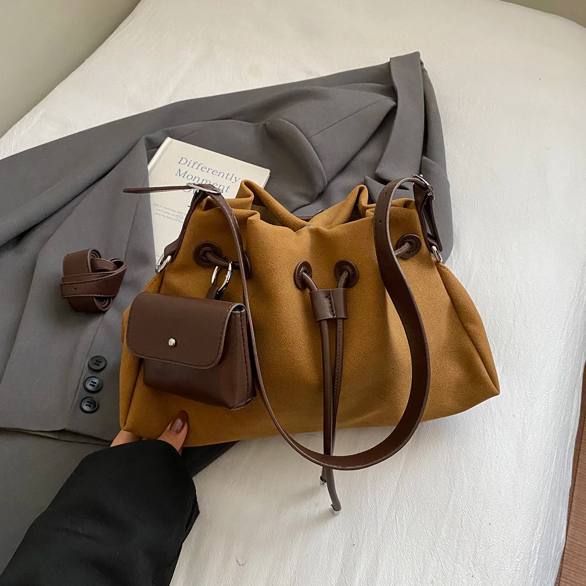 LEFTSIDE PU Leather Bucket Crossbody Bags for Women 2025 Trend Female Korean Fashion Lady Shoulder Bag Handbags and Purses