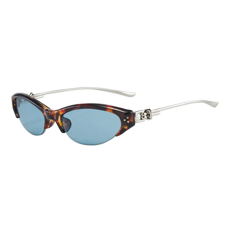 SHAUNA Stainless Steel Temple Retro Rivets TR90 Half Frame Cat Eye Sunglasses UV400