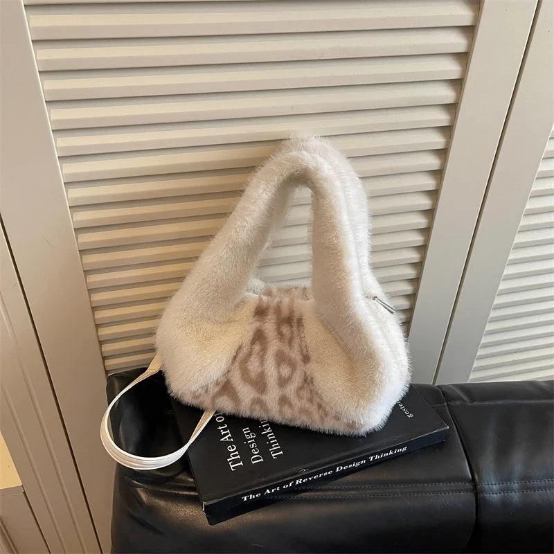Winter Faux Fur Mini Handbag for Women Fluffy Plush Triangle Top‑Handle Bag Removable Crossbody Strap Y2K Fashion Party Purse