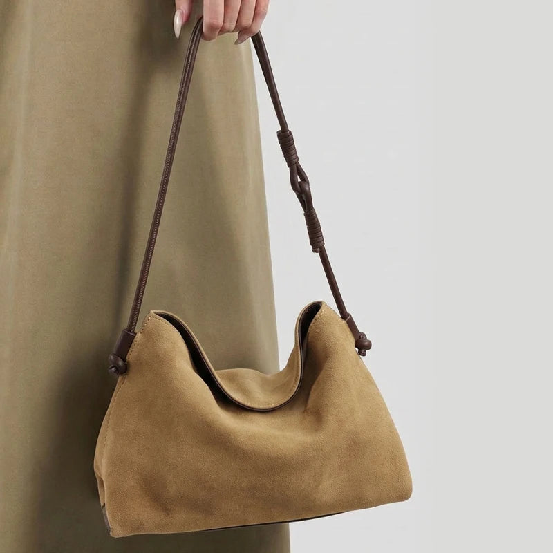 Genuine Suede Bag Women Handbags Large Capacity Tote Messenger Shoulder Bags Female Luxury Designer Cowhide Commuting Hobo Bag