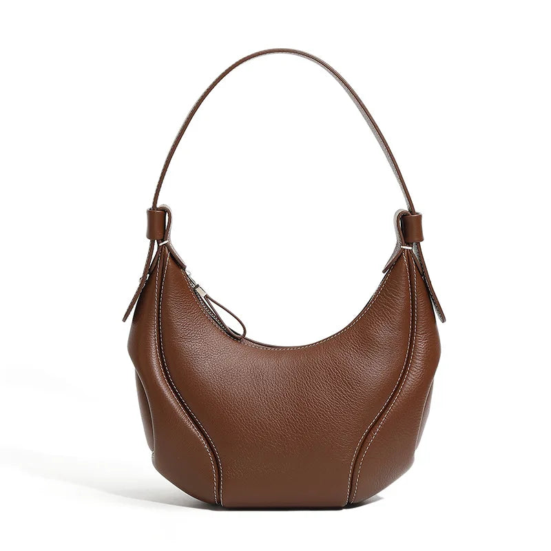Aidrani Handmade Grain Cowhide Crescent Underarm Bag, Adjustable Strap Hobo Shoulder Purse, Soft Leather Casual Daily Ladies Bag