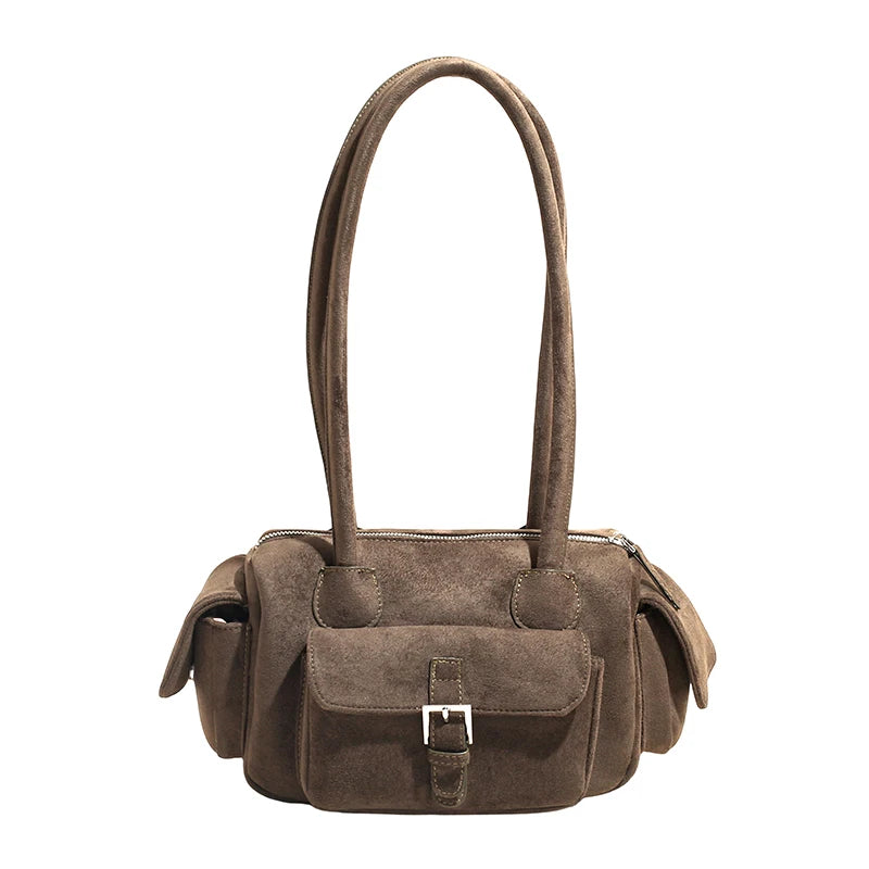 LEFTSIDE Vintage Faux‑Suede Boston Shoulder Bag 2026 Winter New Trend Design Women Casual Underarm Bags Lady Simple Handbag