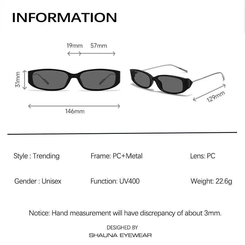 SHAUNA Ins Popular Trending Rectangle Sunglasses Retro Edge Punk Shades UV400