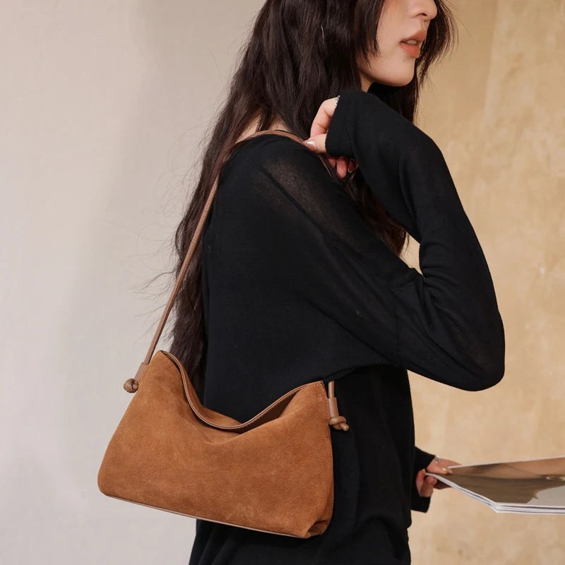 Genuine Suede Bag Women Handbags Large Capacity Tote Messenger Shoulder Bags Female Luxury Designer Cowhide Commuting Hobo Bag