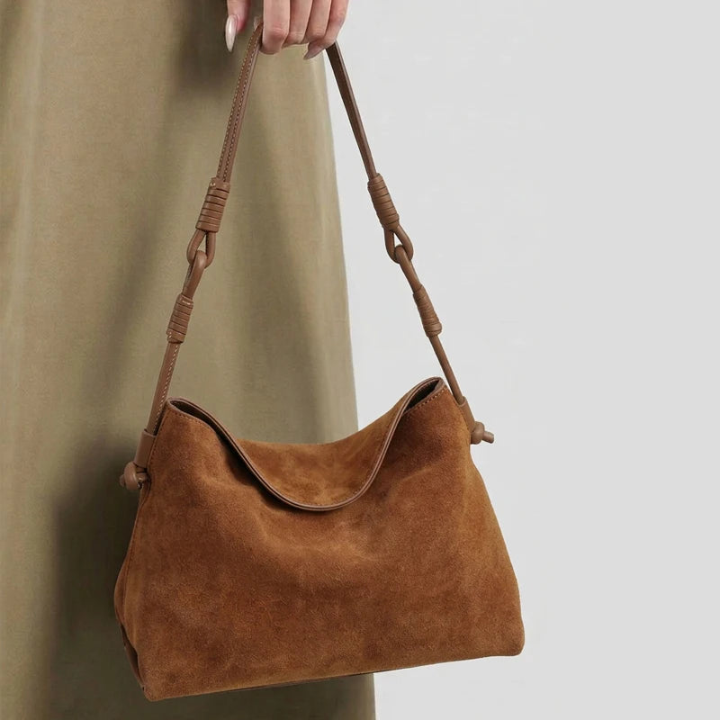 Genuine Suede Bag Women Handbags Large Capacity Tote Messenger Shoulder Bags Female Luxury Designer Cowhide Commuting Hobo Bag