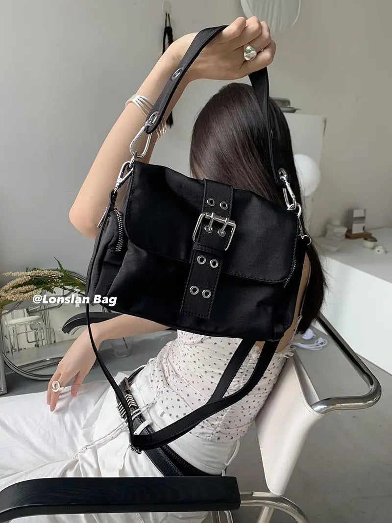 JIAERDI Vintage Nylon Khaki Shoudler Bag Women Hot Girls Square Underarm Bag Female Harajuku Casual Crossbody Bags Handbag Y2k