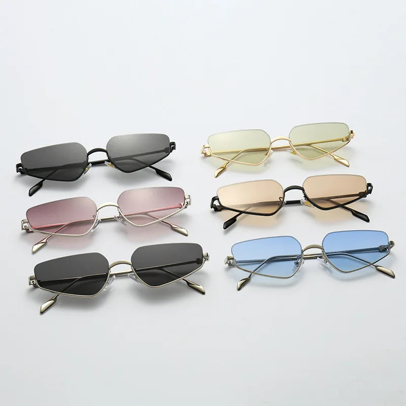 SHAUNA Fashion Stainless Steel Half Frames Women Cat Eye Sunglasses Ins Popular Men Gradient Shades UV400