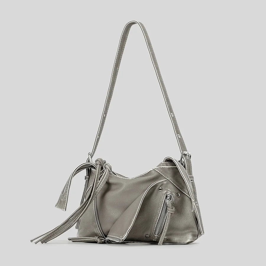 Fashion zipper women shoulder Messenger Bag Y2K Girl Harajuku motorcycle bag niche design woman handbag Female Armpit bag