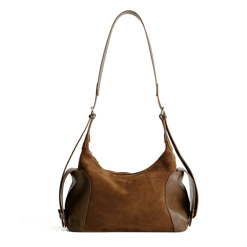 Genuine Suede Women's Shoulder Bag 2026 Luxury Brand Underarm Bags Female Versatile Real Cow Leather Portable Crossbody Handbags