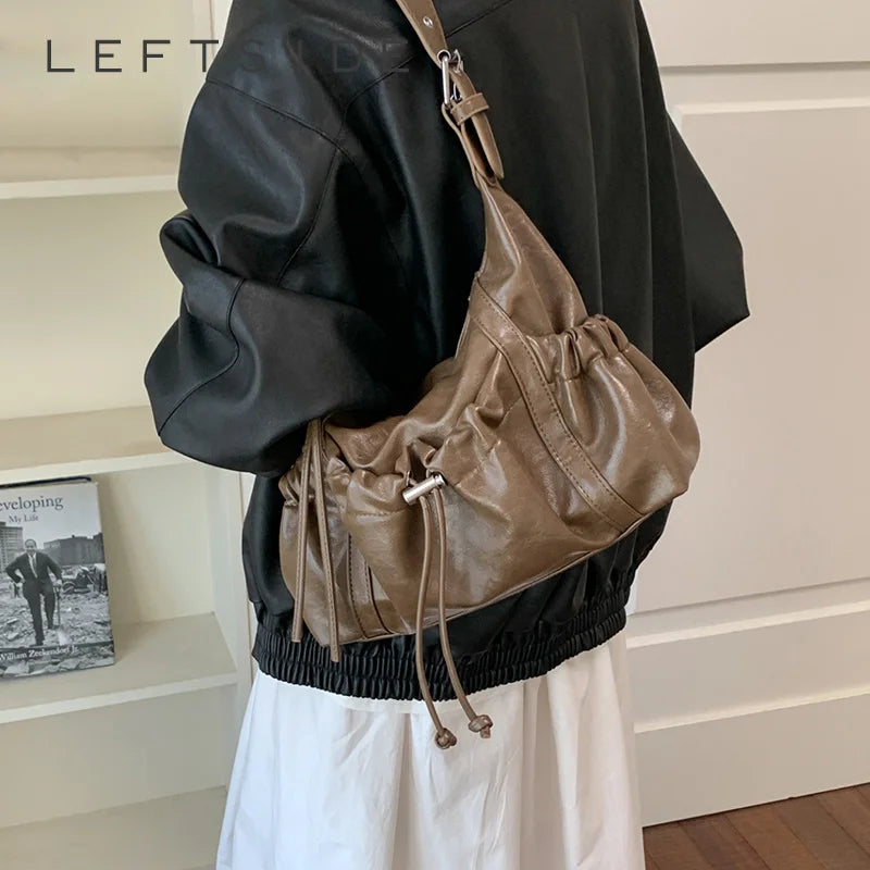 LEFTSIDE Vintage Small PU Leather Hobo Bag 2026 New Trend Women Casual Underarm Crossbody Bags Female Handbags and Purses