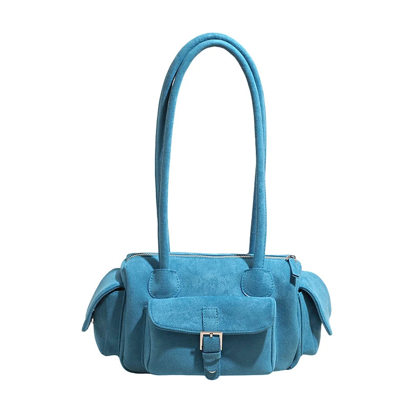 LEFTSIDE Vintage Faux‑Suede Boston Shoulder Bag 2026 Winter New Trend Design Women Casual Underarm Bags Lady Simple Handbag