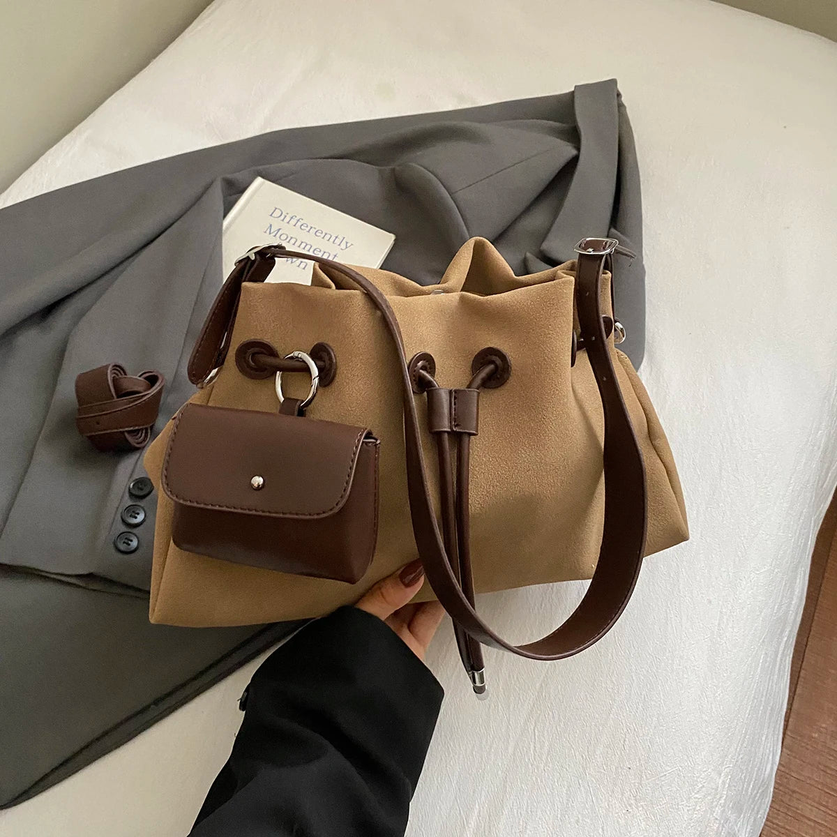 LEFTSIDE PU Leather Bucket Crossbody Bags for Women 2025 Trend Female Korean Fashion Lady Shoulder Bag Handbags and Purses