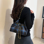 Fashionable Plaid Pattern Handbag Ladies Metal Chains Shoulder Bag New Design Multi Pocket High Quality Women's Crossbody Bags