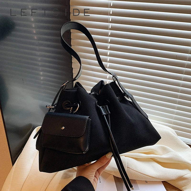 LEFTSIDE PU Leather Bucket Crossbody Bags for Women 2025 Trend Female Korean Fashion Lady Shoulder Bag Handbags and Purses