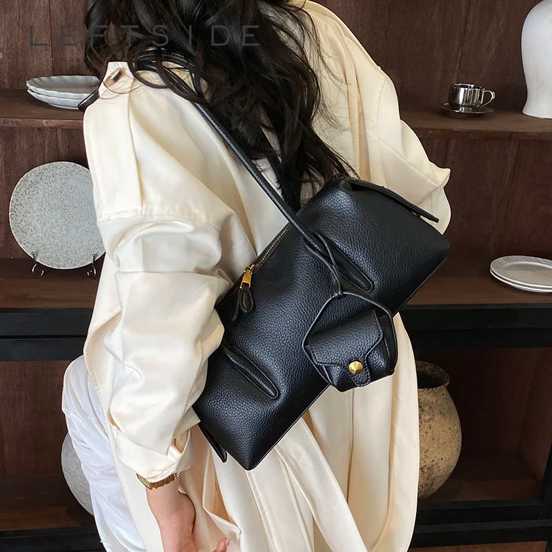 LEFTSIDE Vintage PU Leather Underarm Bag 2026 New Trend Shoulder Bags Women Casual Simple Solid Color Handbags and Purses