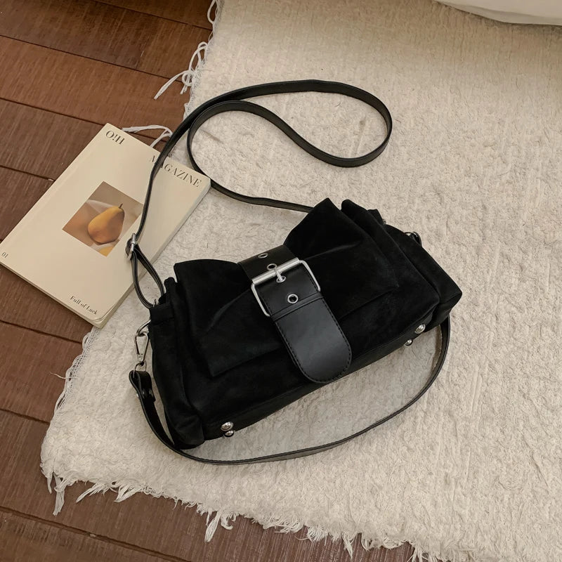 LEFTSIDE Vintage Small PU Leather Shoulder Bag with Wide Leather Strap & Silver Buckle Retro Crossbody Purse for Women Handbag
