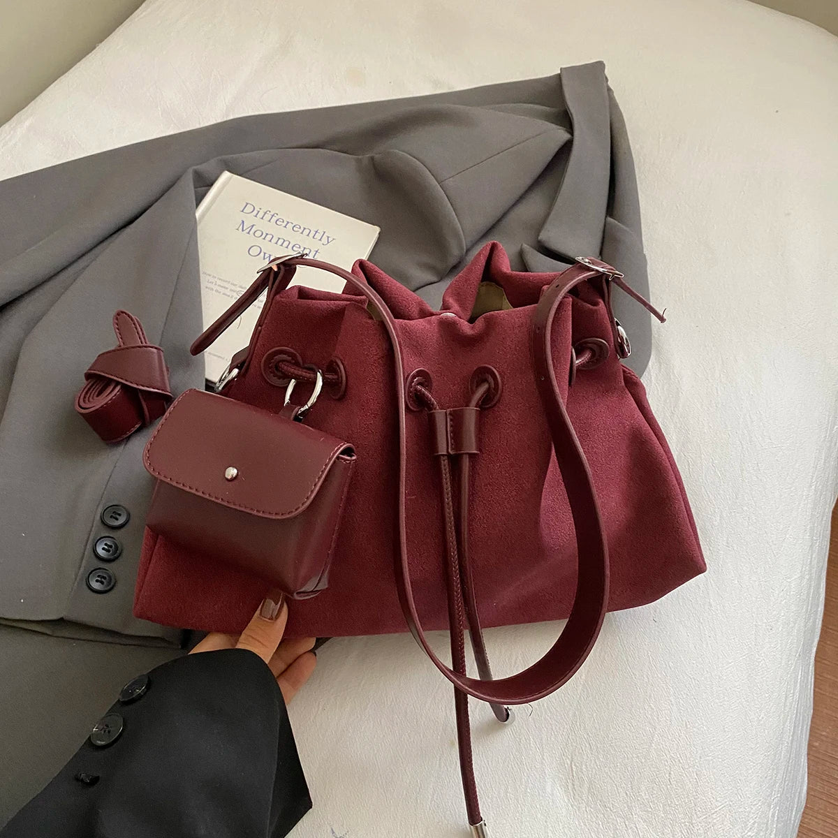 LEFTSIDE PU Leather Bucket Crossbody Bags for Women 2025 Trend Female Korean Fashion Lady Shoulder Bag Handbags and Purses