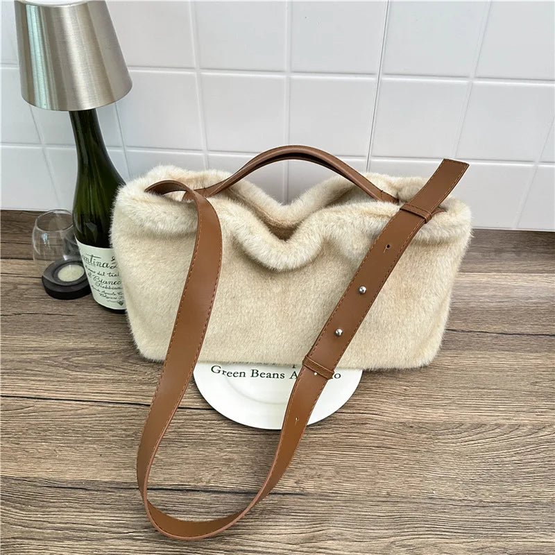 Faux Fur Women Handbag Large Capacity Fashion Winter Soft Ladies Big Tote Trend Female Shoulder Messenger Bag Bolsa Commute Work