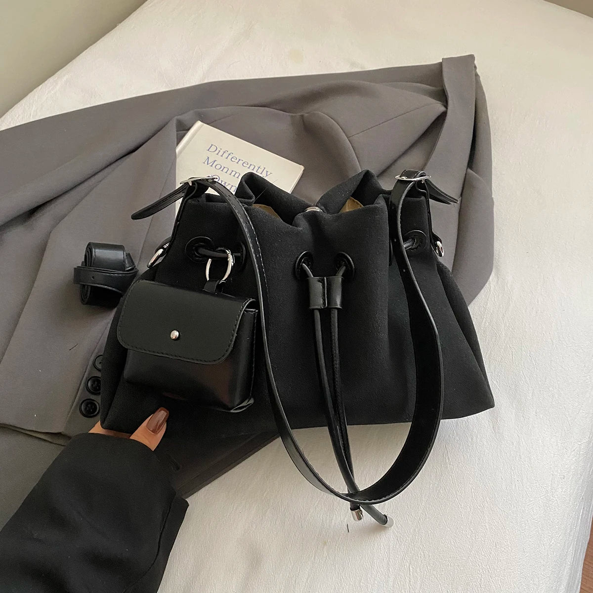 LEFTSIDE PU Leather Bucket Crossbody Bags for Women 2025 Trend Female Korean Fashion Lady Shoulder Bag Handbags and Purses