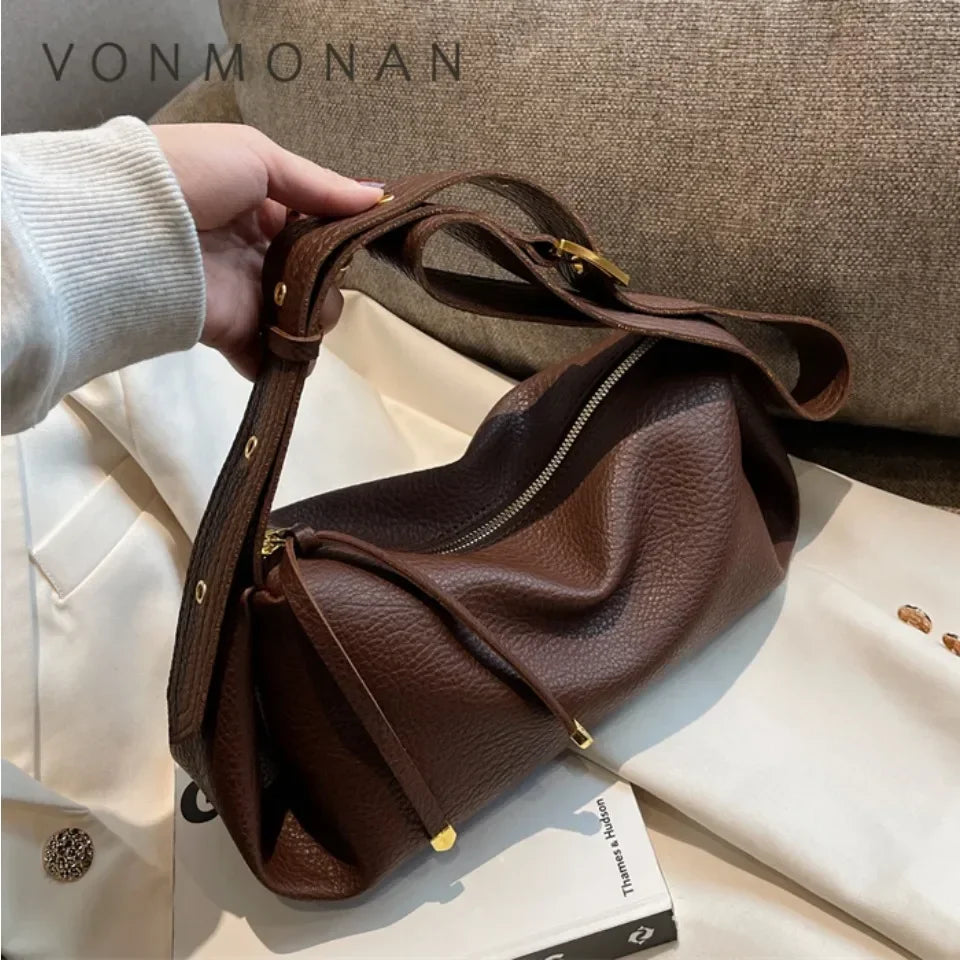 VONMONAN Bucket Bags for Women Trend Vintage Designer High Quality Soft Leather Zipper Shoulder Cross-body Handbags and Purses