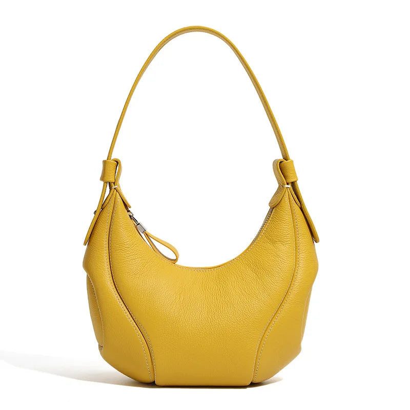 Aidrani Handmade Grain Cowhide Crescent Underarm Bag, Adjustable Strap Hobo Shoulder Purse, Soft Leather Casual Daily Ladies Bag