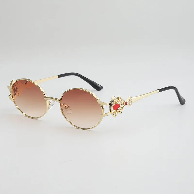 2026 Retro Oval Metal Frame Sunglasses for Women Luxury Crystal Decor UV400 Shades Fashion Elegant Sunglasses for Daily & Party