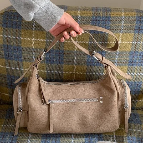 Suede Leather Women Underarm Shoulder Bags Multi-pocket Designer Handbags Motorcycle Style Ladies Messenger Bags Commute Bolsos