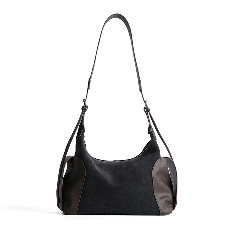 Genuine Suede Women's Shoulder Bag 2026 Luxury Brand Underarm Bags Female Versatile Real Cow Leather Portable Crossbody Handbags