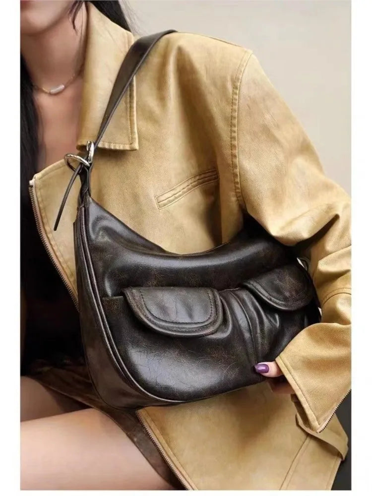 JIAERDI Vintage Coffee Shoulder Bag Women Retro New Autumn Pocket Chic Casual Underarm Bag Female Hot Girls Y2k Handbag Bolsa