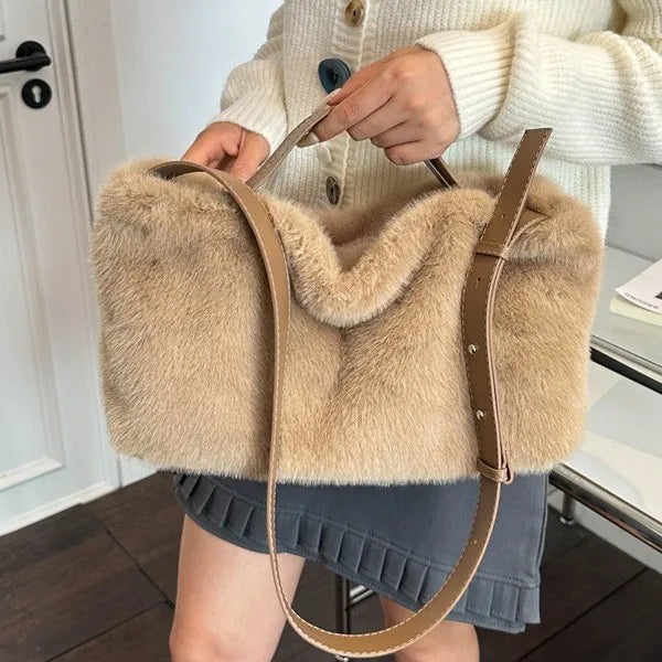 Faux Fur Women Handbag Large Capacity Fashion Winter Soft Ladies Big Tote Trend Female Shoulder Messenger Bag Bolsa Commute Work