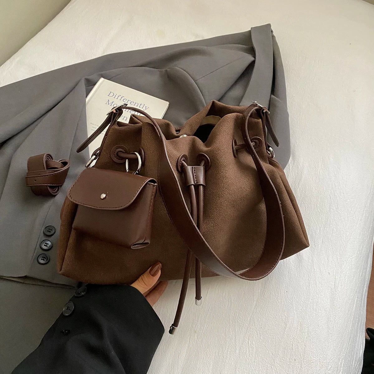 LEFTSIDE PU Leather Bucket Crossbody Bags for Women 2025 Trend Female Korean Fashion Lady Shoulder Bag Handbags and Purses