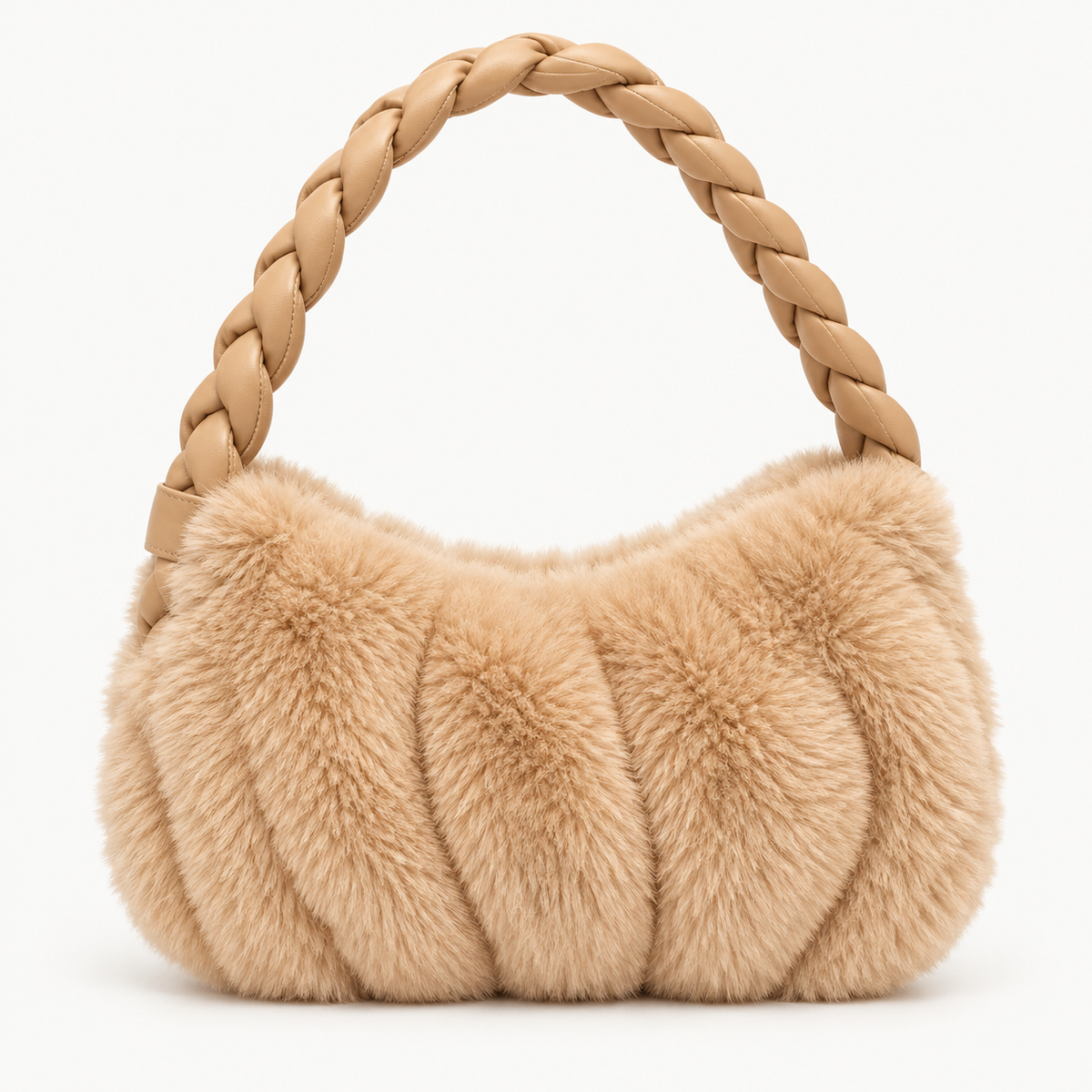 Luxury Furry Shoulder Bag Solid Color Soft Handbag Zipper Fluffy Tote Bag